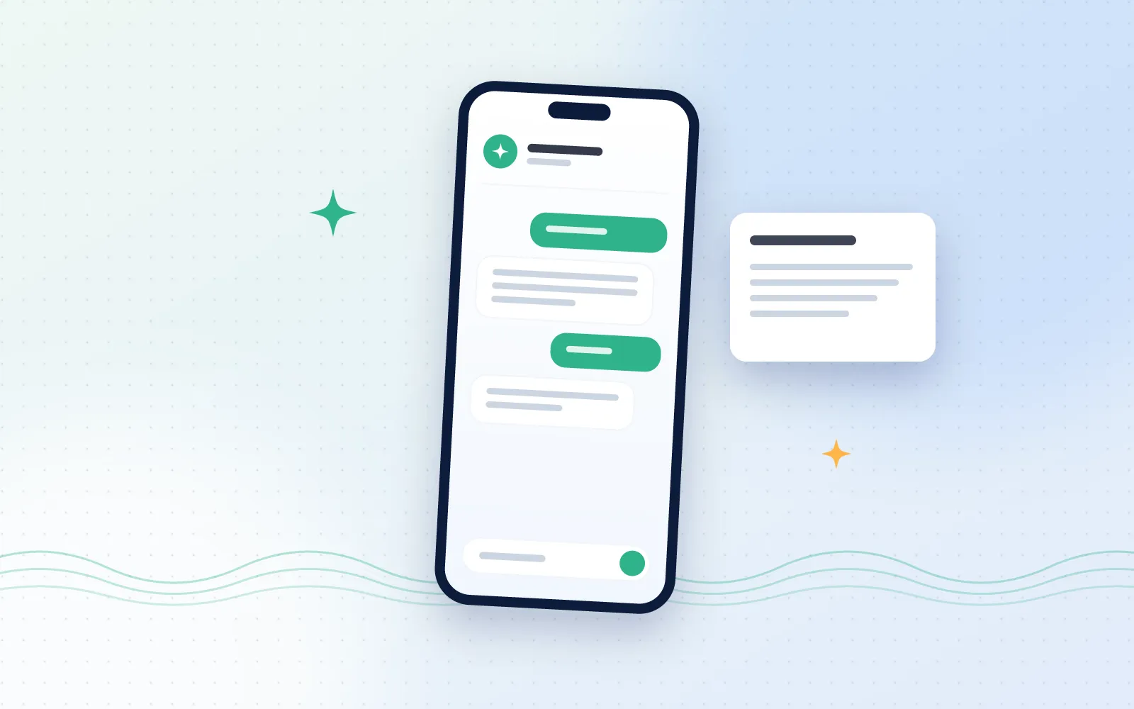 Illustration of a smartphone running an AI chat app next to a floating document card